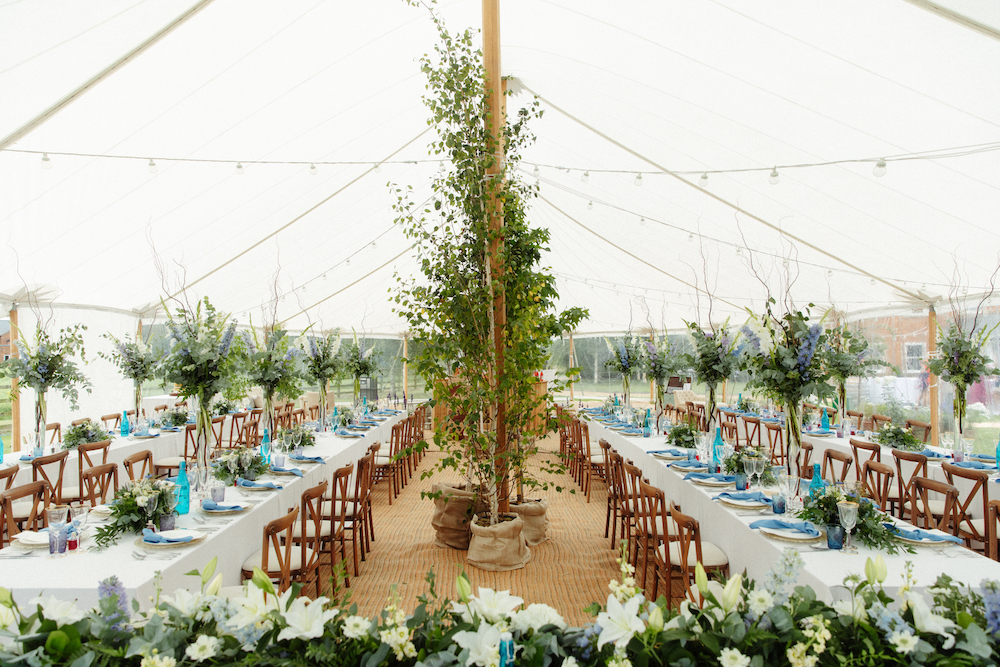 blue and lilac summer garden marquee