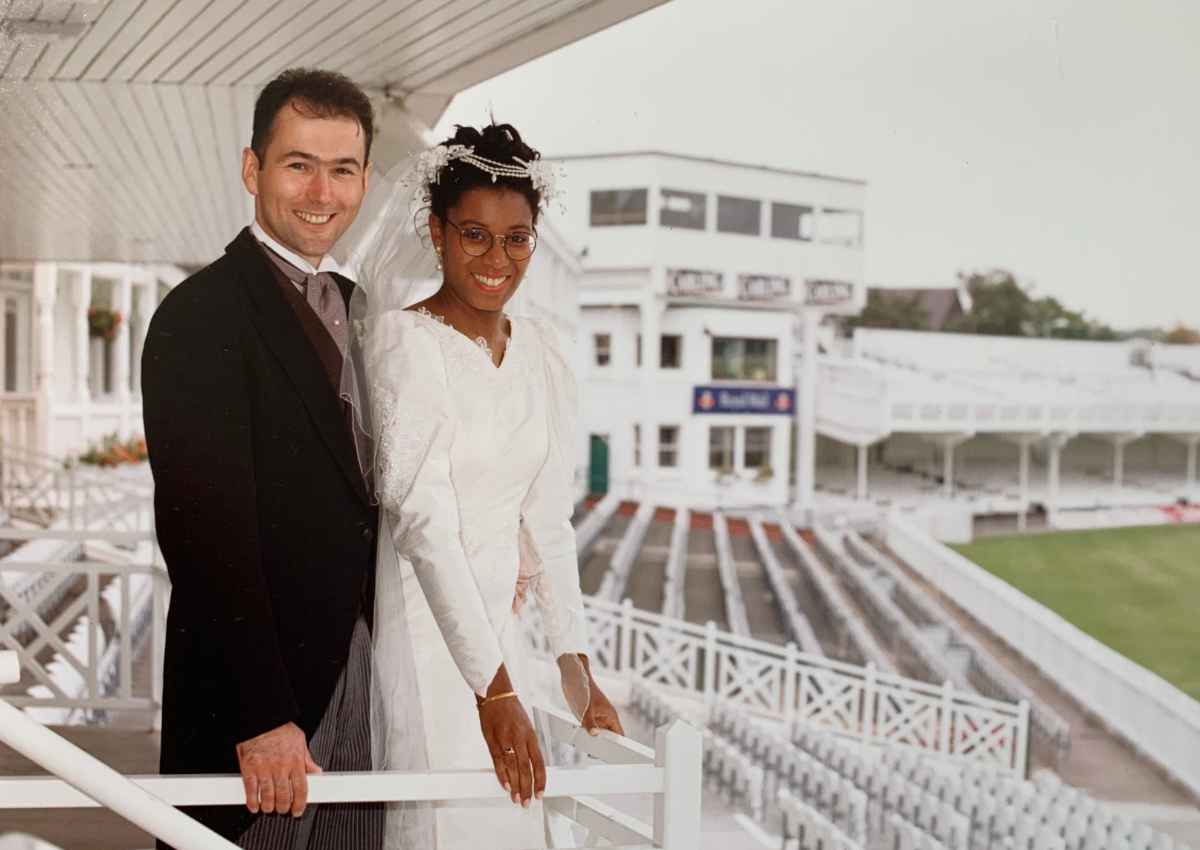 Bride and groom at Trent Bridge Cricket Ground